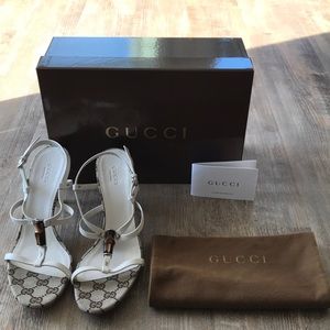 Gucci bamboo white leather heels